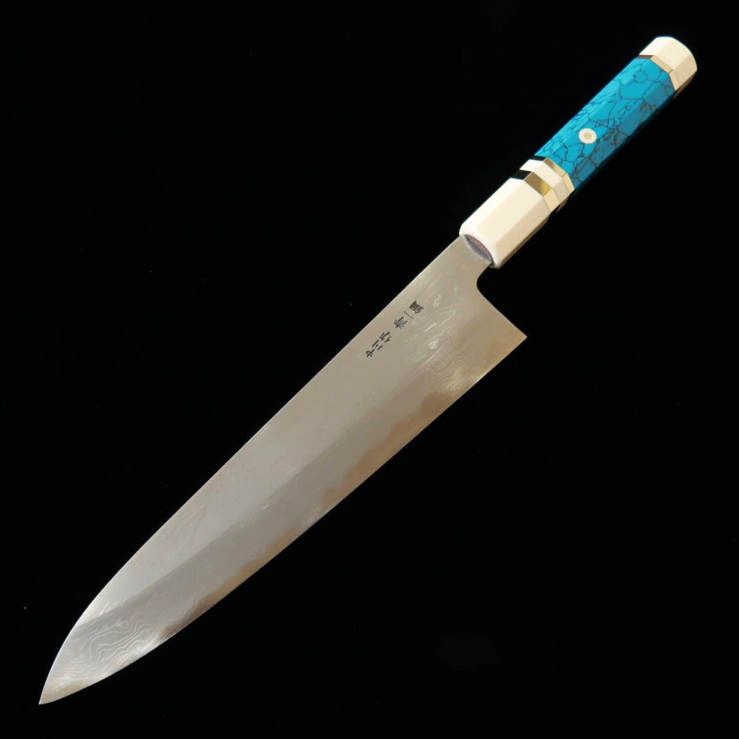 Miura Obidama Gyuto Aogami No.1 Damas, Manche en turquoise blanche (210/240 mm)