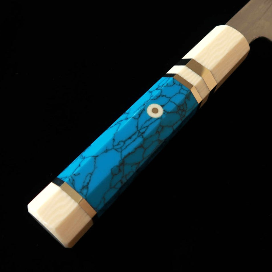 Miura Obidama Gyuto Aogami No.1 Damas, Manche en turquoise blanche (210/240 mm)
