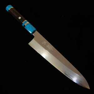 MIURA Obidama, Single-Edged Gyuto, Ginzan No. 3, Mirror Finish with Turquoise Handle (240 mm)
