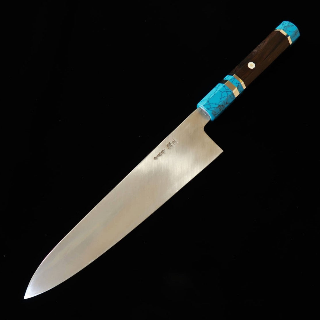 Miura Obidama Gyuto Simple Tranchant Gingami No.3 Finition Miroir, Manche en turquoise (240 mm)