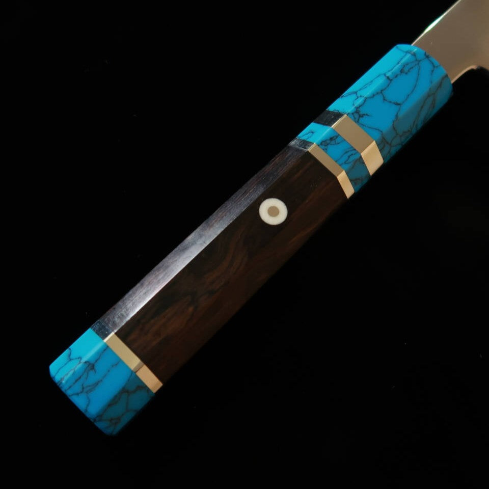 Miura Obidama Gyuto Simple Tranchant Gingami No.3 Finition Miroir, Manche en turquoise (240 mm)