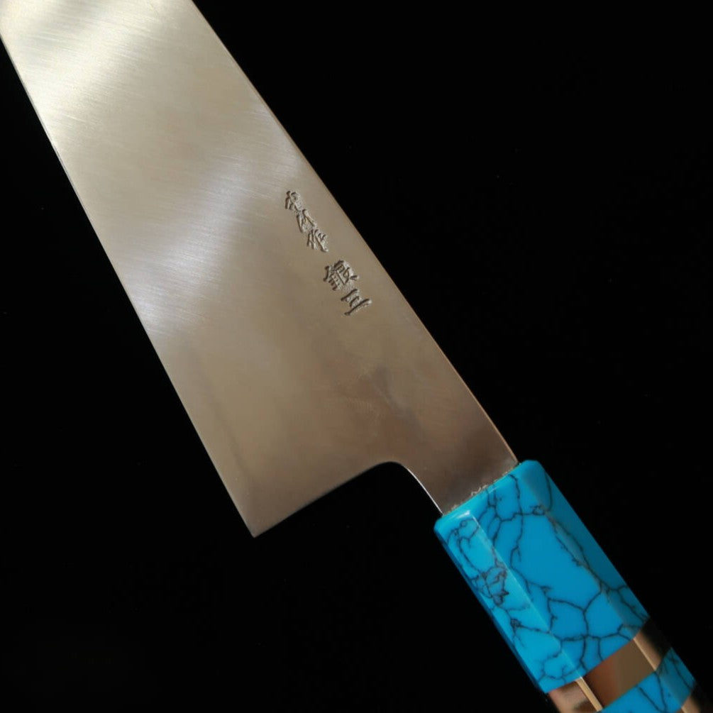 Miura Obidama Gyuto Simple Tranchant Gingami No.3 Finition Miroir, Manche en turquoise (240 mm)