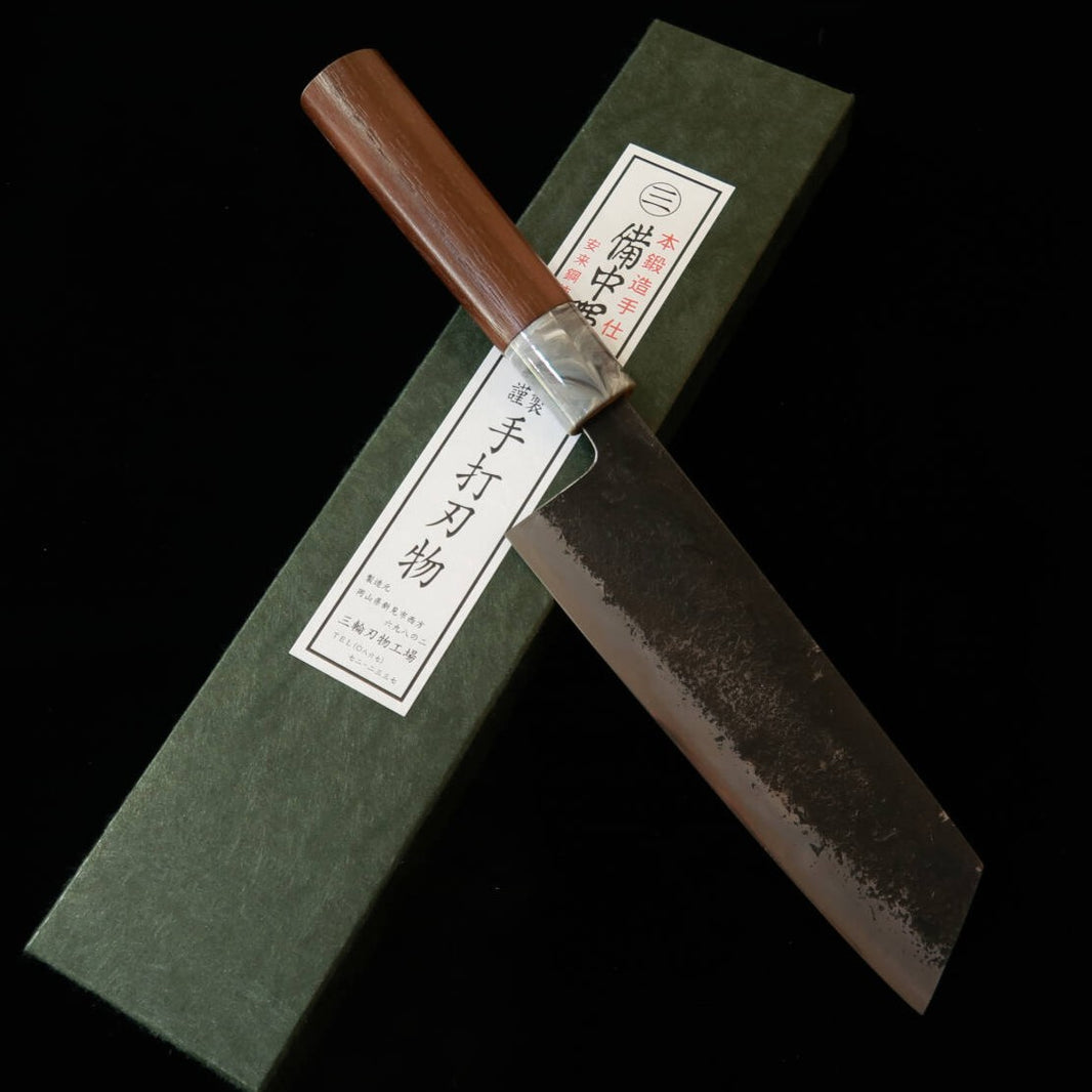 Couteau Nakiri Bunka Miwa Hamono, Acier Aogami 1, Manche en Noyer (170 mm)
