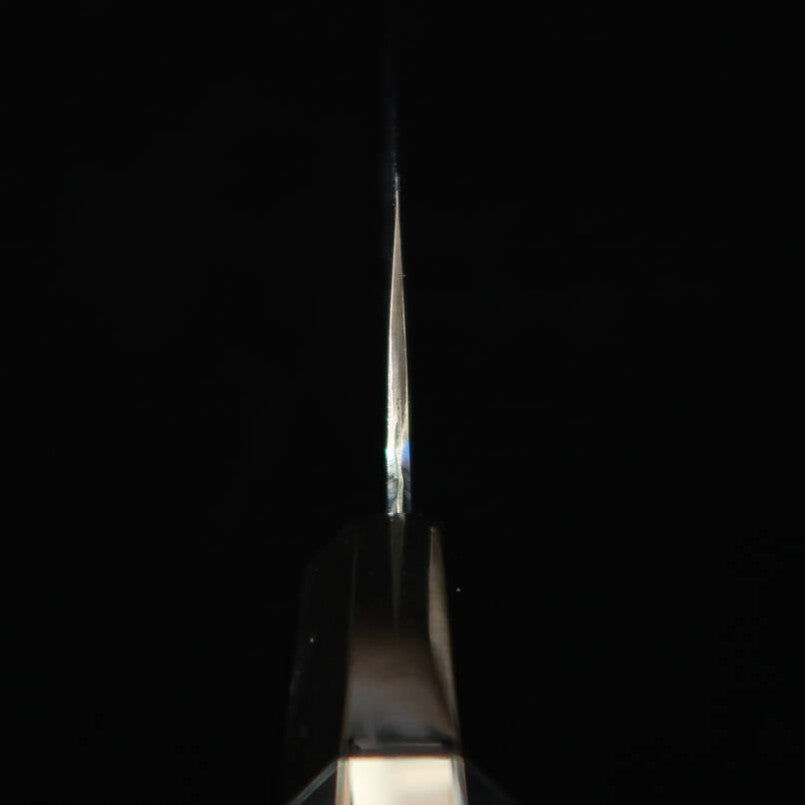 【Chef Hiro × Miura】Miura Kai, édition spéciale « Hiro », couteau Gyuto kiritsuke à large lame, acier Silver #3, finition brume, manche octogonal en ébène, collet en corne de buffle noire cerclé d’argent, 8 sun (240 mm)