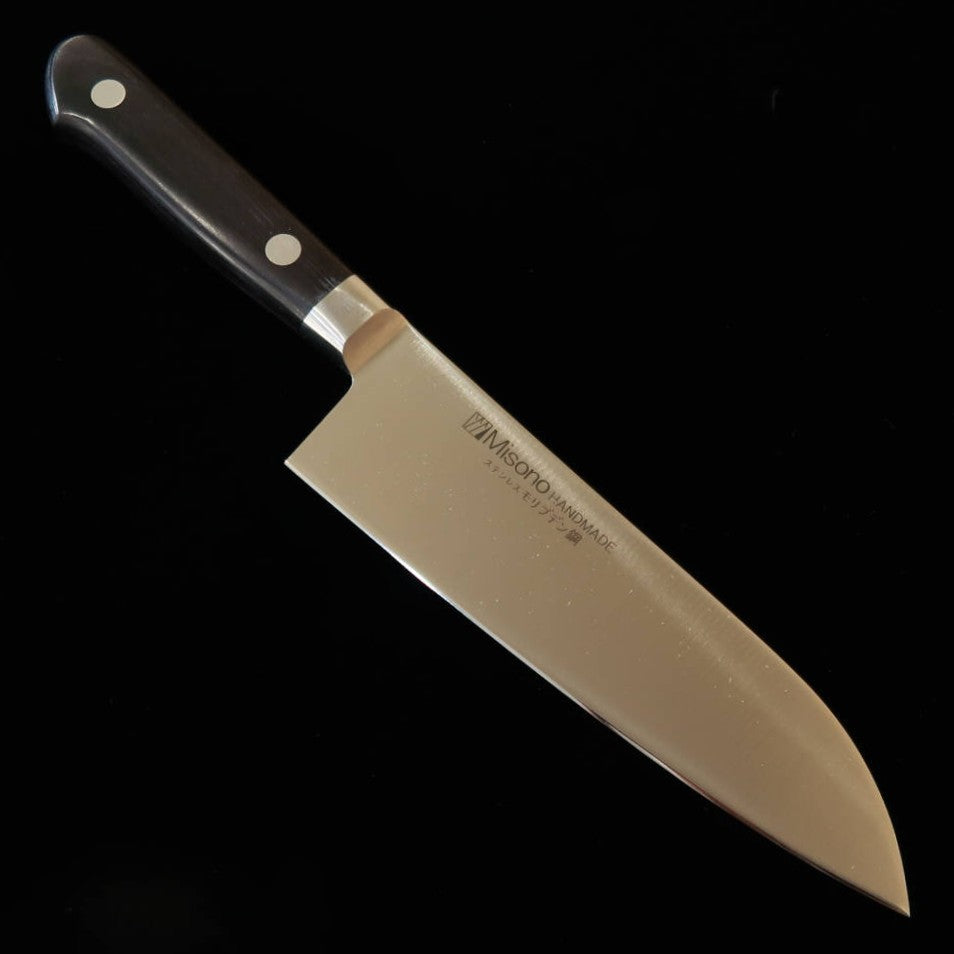 Misono Santoku moyen Molybdène, manche en contreplaqué noir No.583 (160 mm)