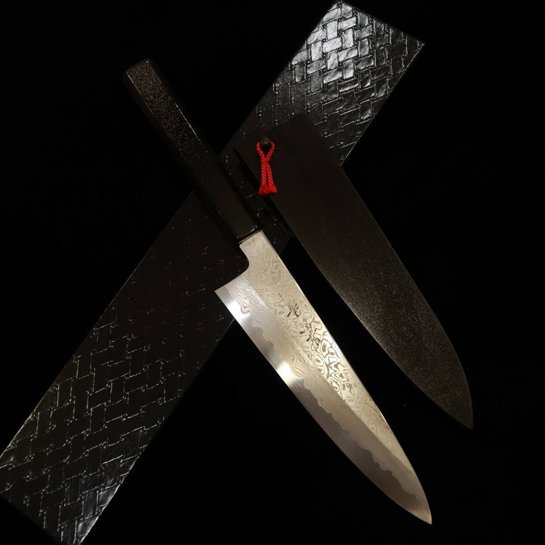 KAGEKIYO Aogami No. 1 Japanese Gyuto, Stain Clad Damascus, Flatfish Gradient Handle (210/240mm)