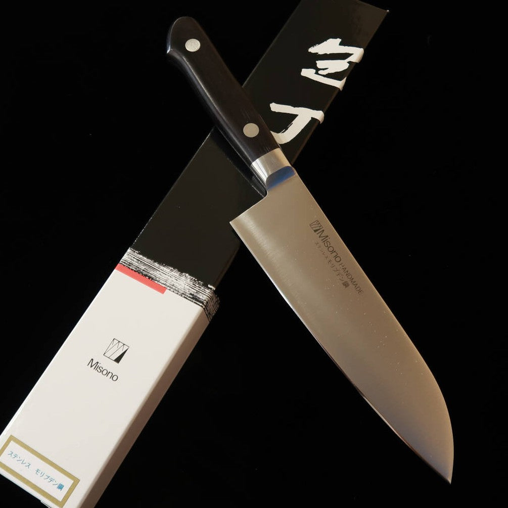 Misono Santoku moyen Molybdène, manche en contreplaqué noir No.583 (160 mm)