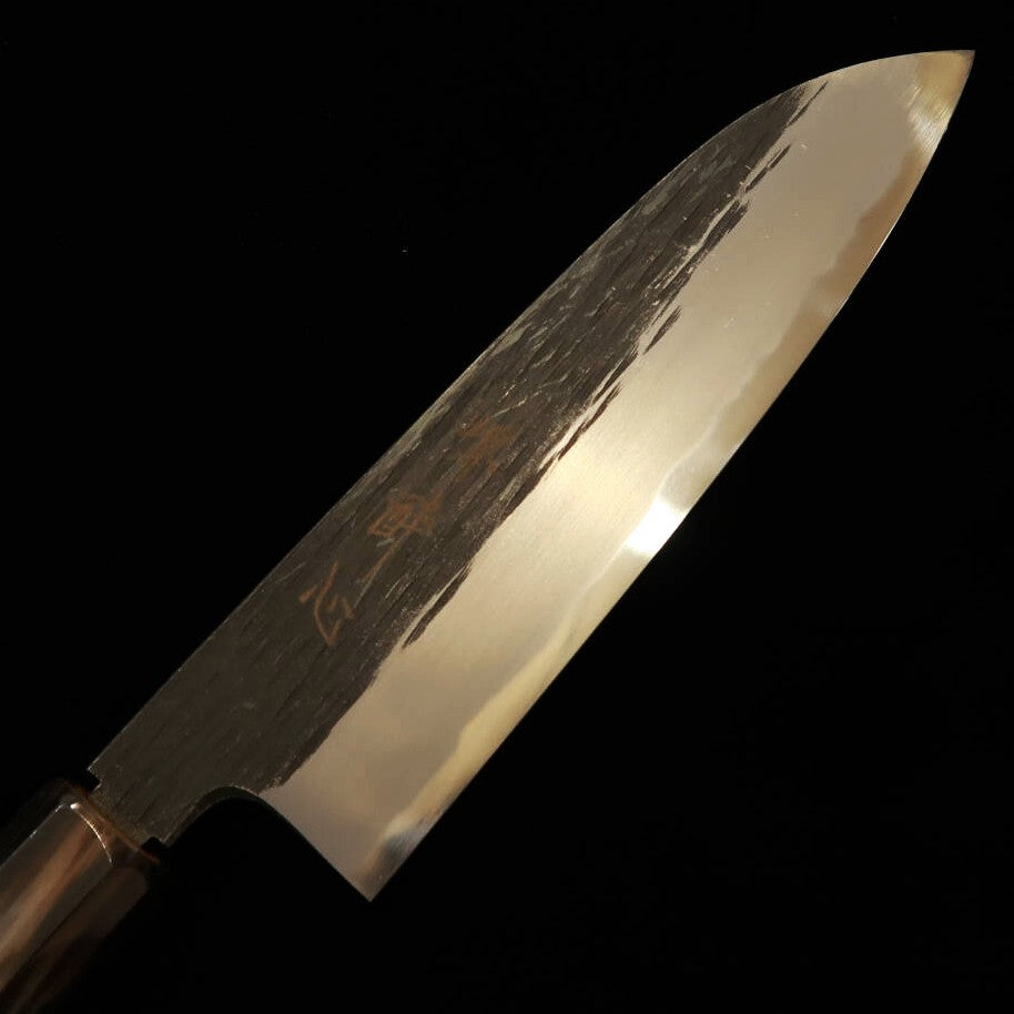 Suishin par Kenji Togashi, forge noire, acier Shirogami No.2, Santoku (180mm)