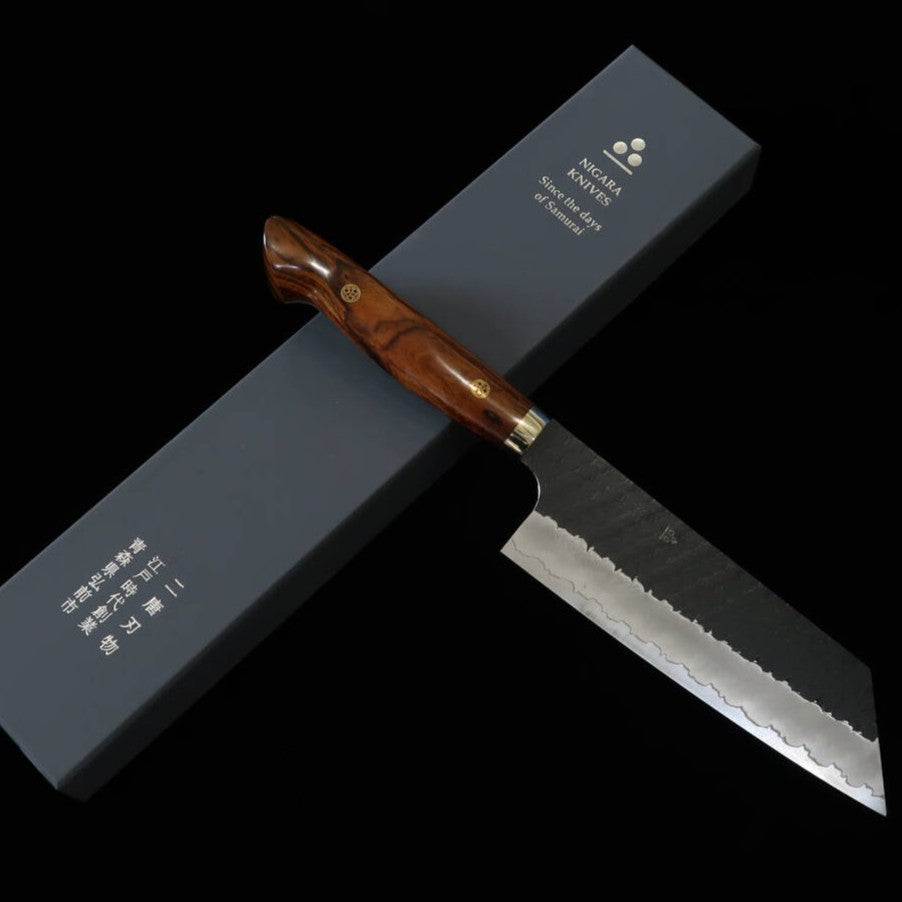 Nakiri NIGARA SG2 with Black Hammered Edges and Ironwood Handle (180mm)