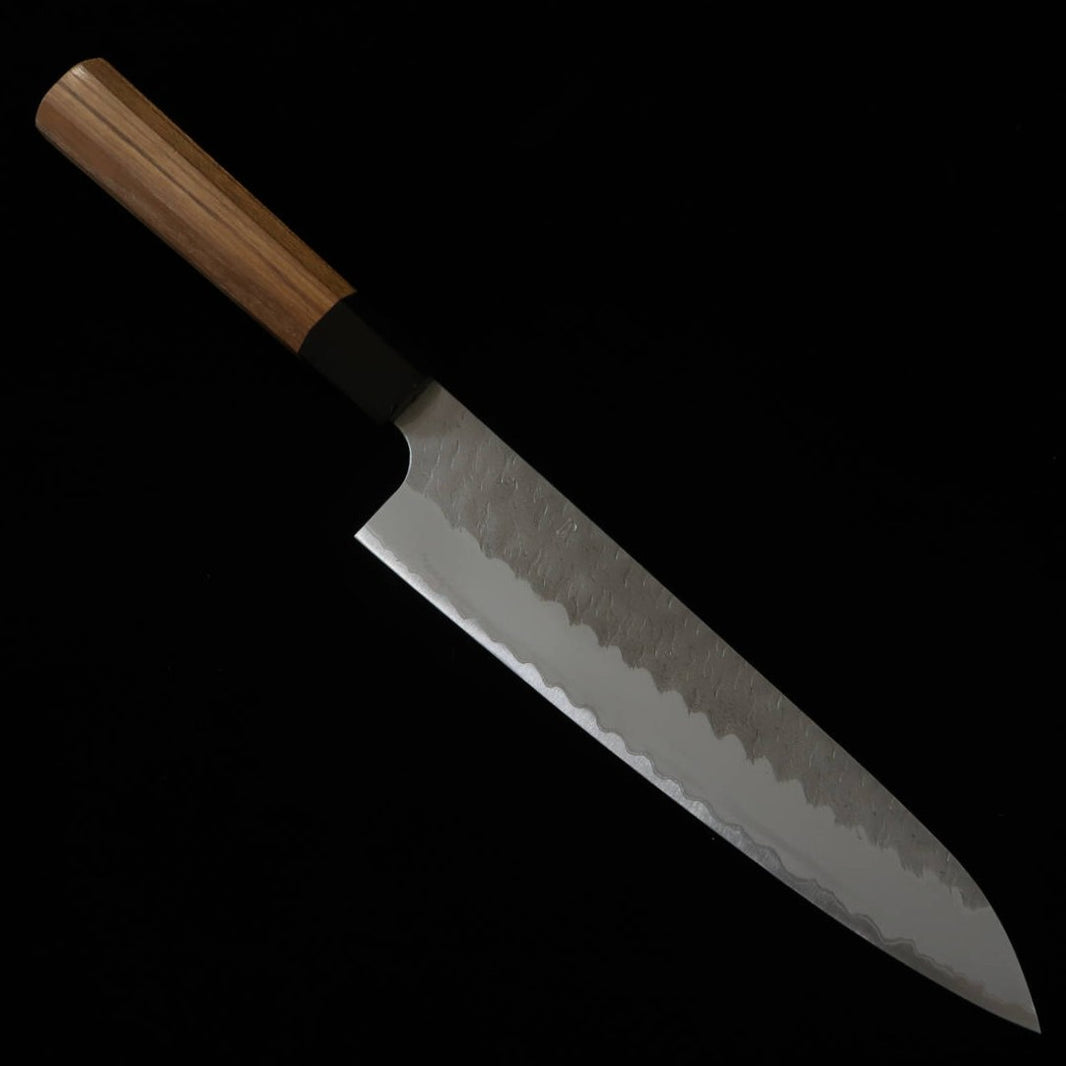 二唐刃物鍛造所NIGARA 青紙スーパー 磨き槌目 牛刀 チーク八角柄 （210/240mm）