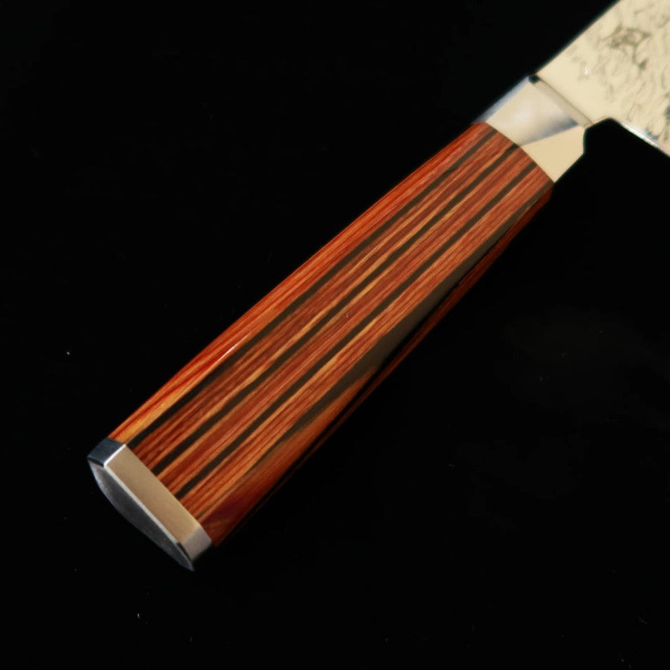Couteau Nakiri Suzukaze, Acier Poudre Damas Martelé, Manche en Bois Lamellé Compressé (165 mm)