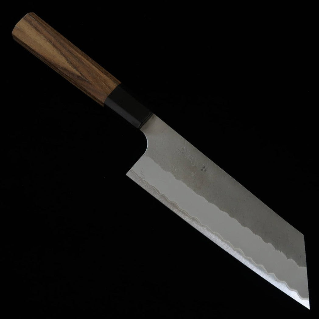 二唐刃物鍛造所NIGARA 切付菜切 青紙スーパー 黒打 チーク八角柄 (170mm)