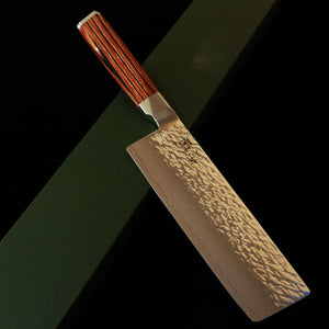 Couteau Nakiri Suzukaze, Acier Poudre Damas Martelé, Manche en Bois Lamellé Compressé (165 mm)