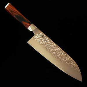 Suzukaze Santoku aço em pó HSS, martelado, damasco, cabo de laminado reforçado (180 mm)