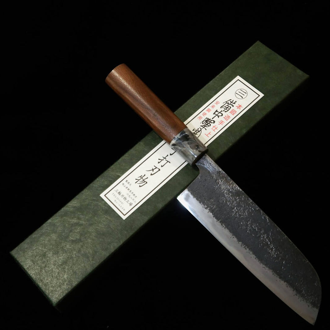 MIWAHAMONO Vegetable Knife Santoku Type Blue Paper Steel No. 1 Walnut Handle (180mm)