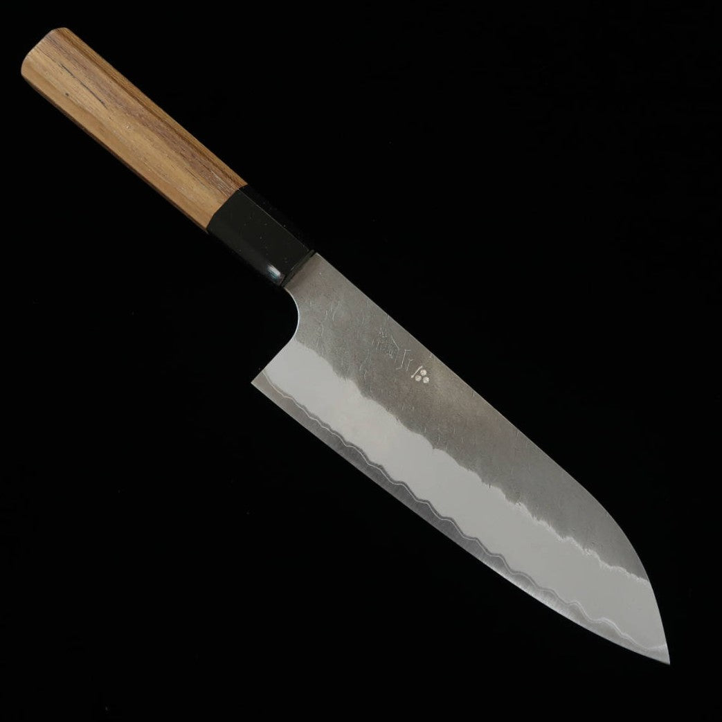 二唐刃物鍛造所NIGARA 青紙スーパー黒打 三徳 チーク八角柄 （180mm）