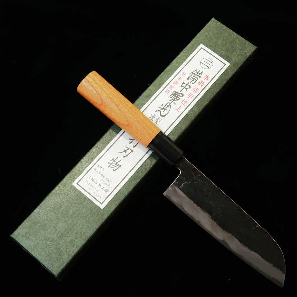 MIWA HAMONO – Mini Santoku, Acier Aogami 1 (Bleu 1), Manche en bois de zelkova (145 mm)