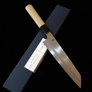 Sakai Kikumori SAKAIKIKUMORI Kikuzuki Kasumi Kiritsuke Gyuto Shirogami #2, cabo octogonal de magnólia (210/240mm)