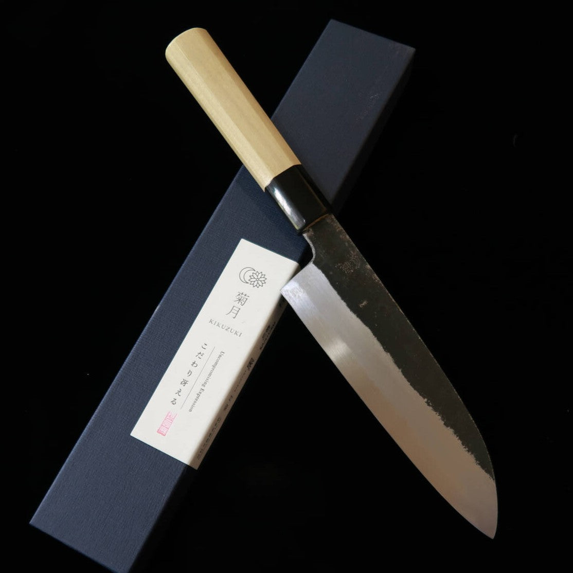 堺菊守SAKAIKIKUMORI 黒 三徳 白紙二号 朴八角柄（180mm）