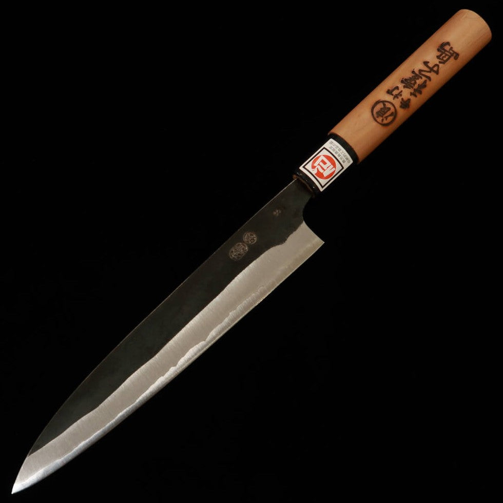 IKENAMI HAMONO, acier blanc n°1, inox, manche cerisier, couteau à sashimi double tranchant (210 mm)