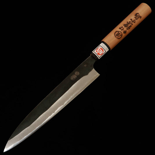 IKENAMI HAMONO Acero Blanco Nº1 Clad de Acero Inoxidable Mango de Cerezo Cuchillo Sashimi de Doble Filo (210mm)