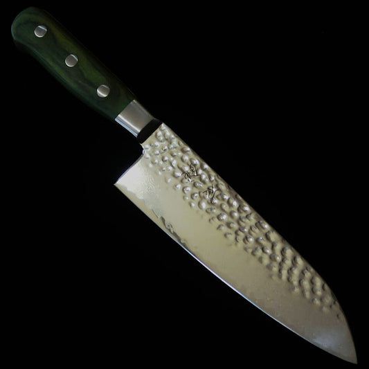 石鎚ISHIDUCHI　三徳　VG10　鎚目　67層ダマスカス　緑ハンドル（180ｍｍ）