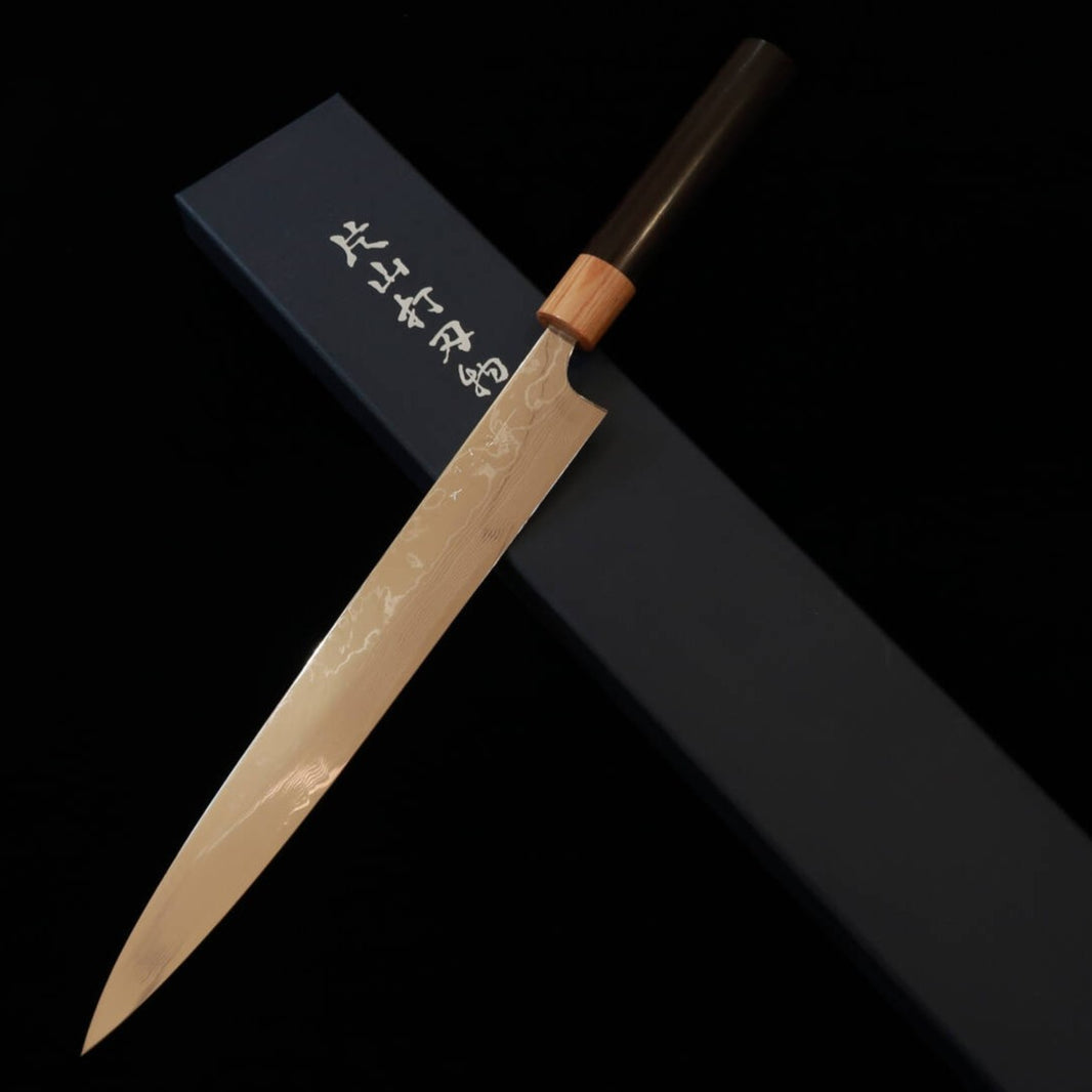  Sujihiki Yuta Katayama Inox VG10 Damasco Acabamento Polido Cabo Rosewood Castanho (240/270mm)