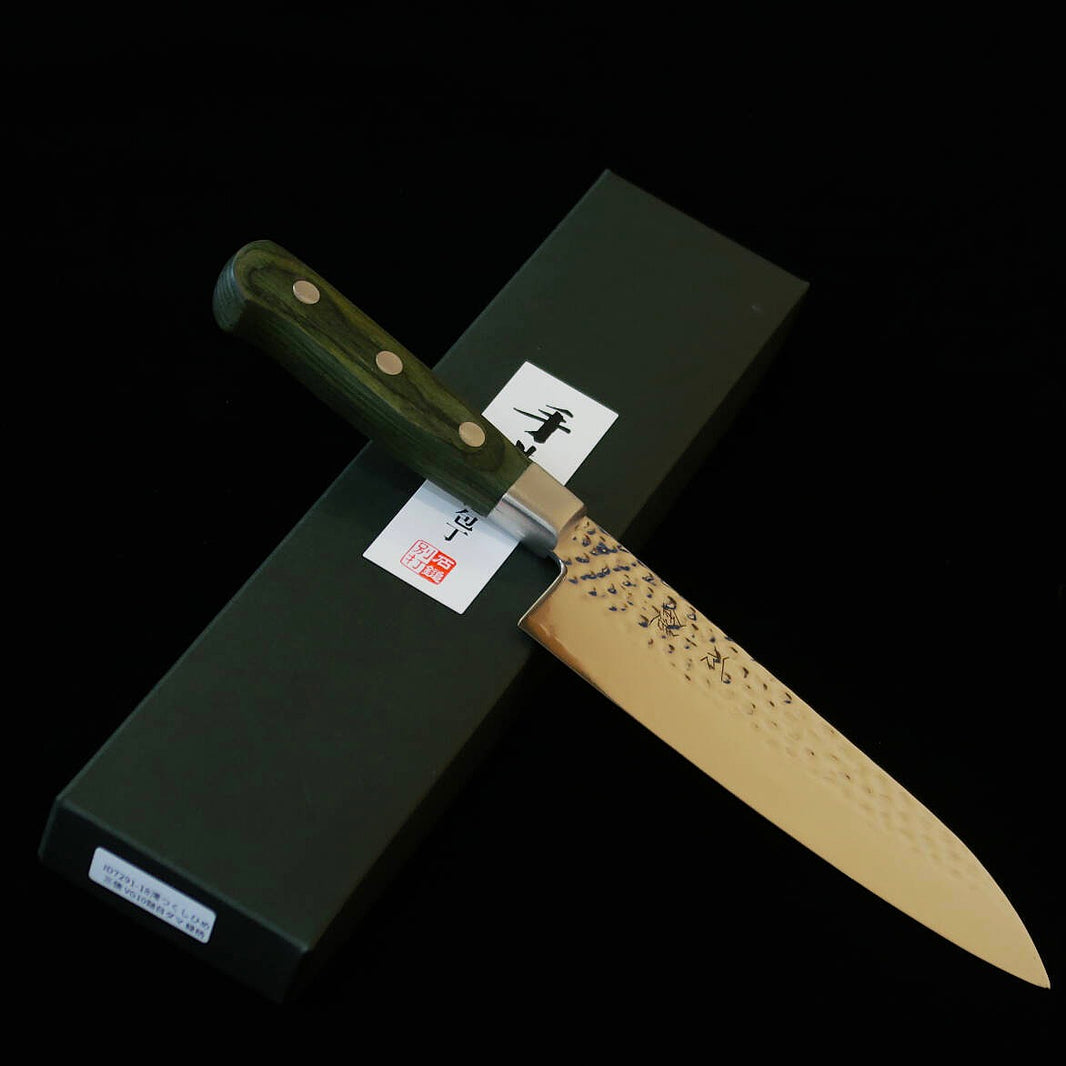 ISHIDUCHI Santoku VG10 martelado 67 camadas Damasco cabo verde (180 mm)