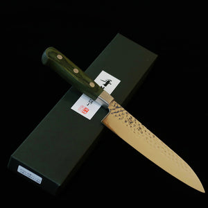 ISHIDUCHI Santoku VG10 hammered finish 67-layer Damascus green handle (180mm)
