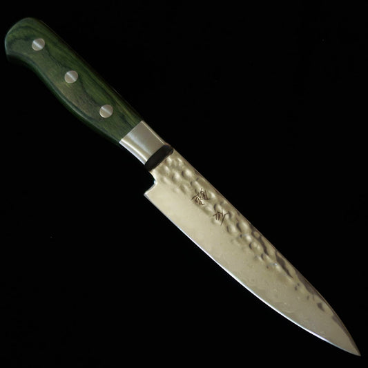 石鎚ISHIDUCHI　ペティ　VG10　鎚目　67層ダマスカス　緑ハンドル　（135ｍｍ）