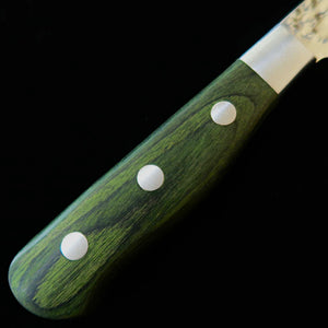 ISHIDUCHI Ishizuchi, gyuto, VG10, martilleado, damasco de 67 capas, mango verde (210 mm)
