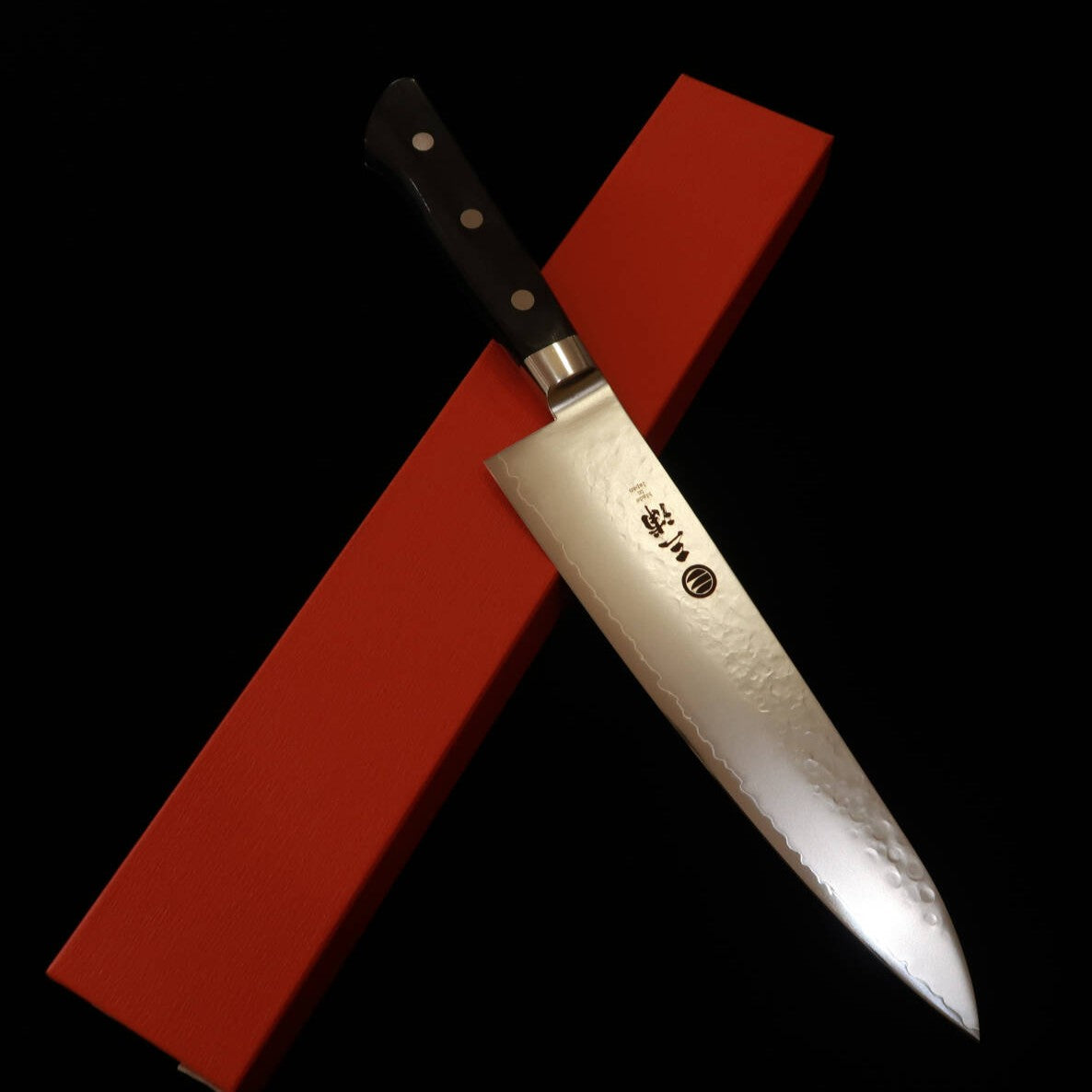 MIURA Gyuto, VG10 Gold, Hammered with Black Plywood Handle (210mm)