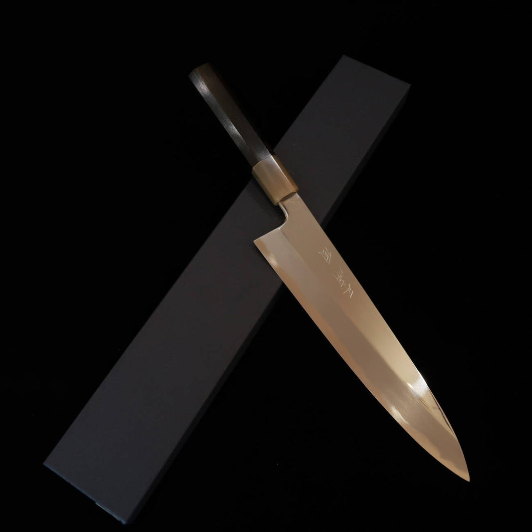 MIURA Itadaki Miura Itadaki Giichi Tanaka Gyuto de fio único Aço Shirogami #2 espelho cabo octogonal de ébano (210/240 mm)