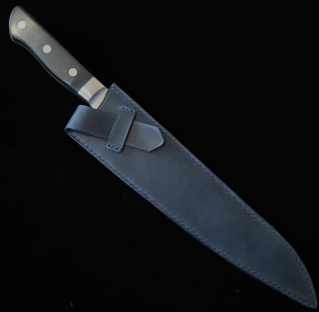 YOKU Leatherworks Leather Knife Sheath for Gyuto Knives, Black/Navy/Camel (240mm)