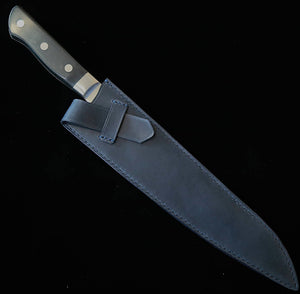 YOKU Leatherworks Leather Knife Sheath for Gyuto Knives, Black/Navy/Camel (240mm)