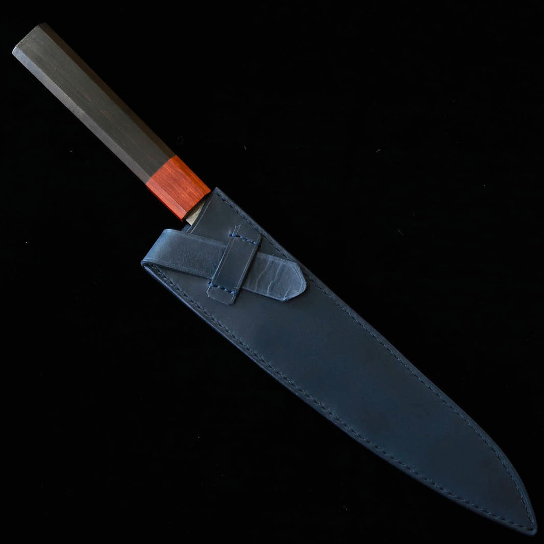 YOKU Leatherworks Leather Knife Sheath for Gyuto Knives, Black/Navy/Camel (210mm)