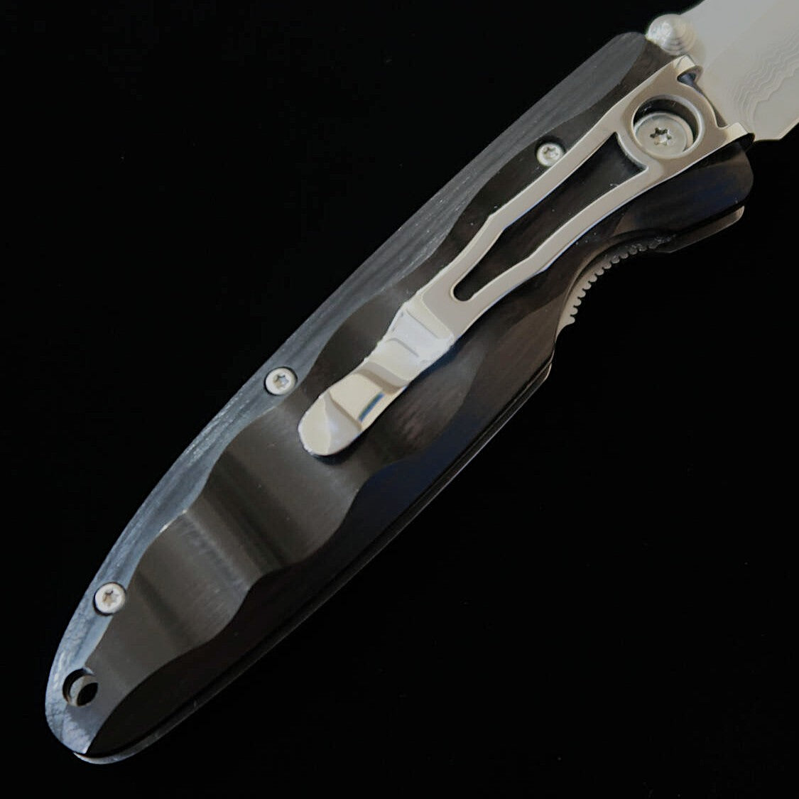 MCUSTA Classic Wave Damascus Black Pakkawood Folding Knife MC-0017D (85mm)