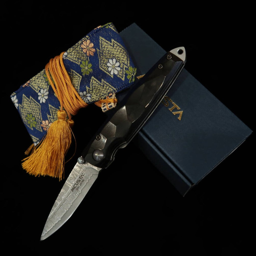 MCUSTA Shinra serie Emotion, martillado, damasco, mango de pakka negro, VG-10 MC-0079DP (71 mm)