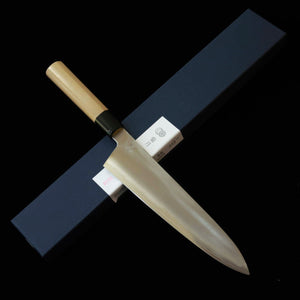 SAKAI KIKUMORI Kikuzuki Gin Gyuto, Ginsan, Polished Finish with Octagonal Magnolia Handle (240mm)