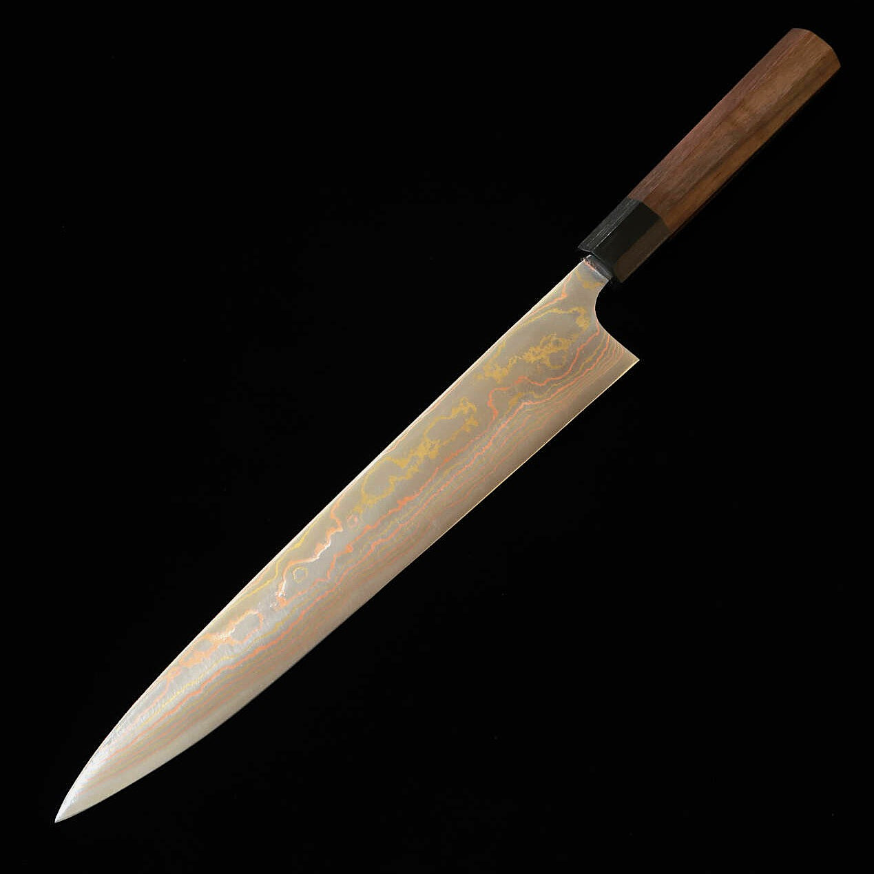 Takeshi Saji, Blue Steel No. 2, Colored Damascus Petty with Rosewood Octagonal Handle (240/270mm)