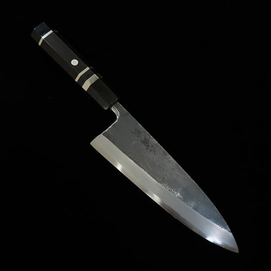 Miura Tadaki Deba Knife, Shirogami No. 2, Black Finish, Ebony and Silver Handle (180mm)
