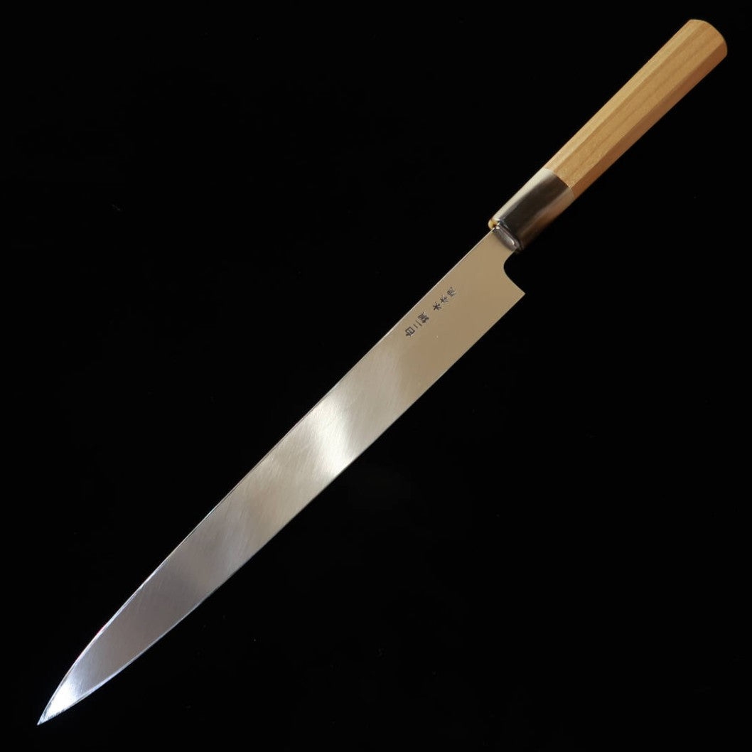 YOSHIHIRO Fuguhiki, White Carbon #2, Mizu Honyaki, Kito Finish, White Octagonal Handle, with Ho Wood Saya (240-300mm)