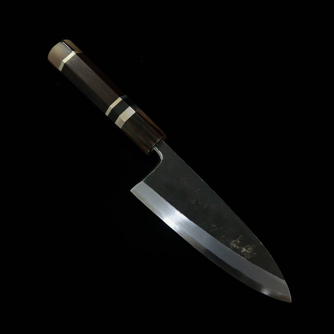 Miura Itadaki DEBA Aço Branco nº 2 Acabamento Preto Cabo de ébano com anel de prata (150mm)