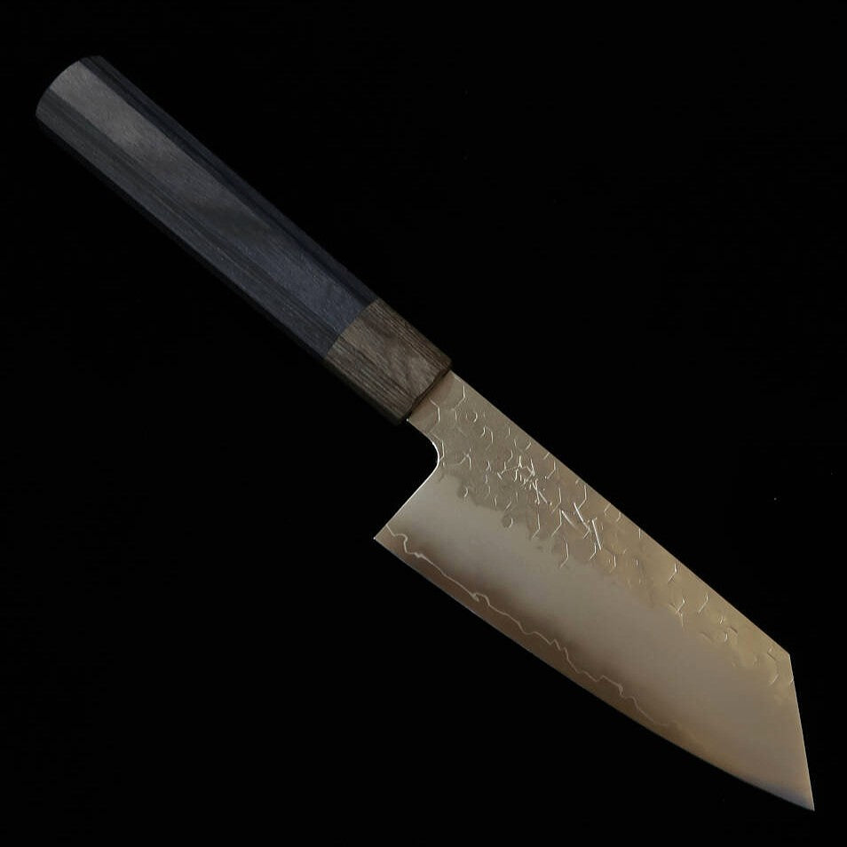 HADO Shiosai – SG2, martelé, virole grise, manche en contreplaqué noir, petit bunka (135 mm)