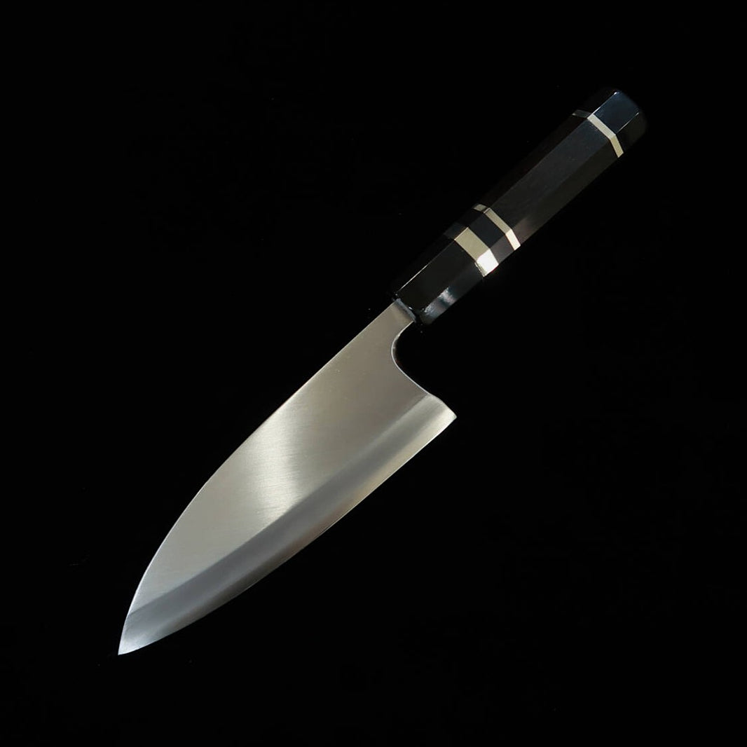 Miura Deba, Left-Handed, Ginsan, Wood Grain Finish, Ebony with Silver Handle (150mm)