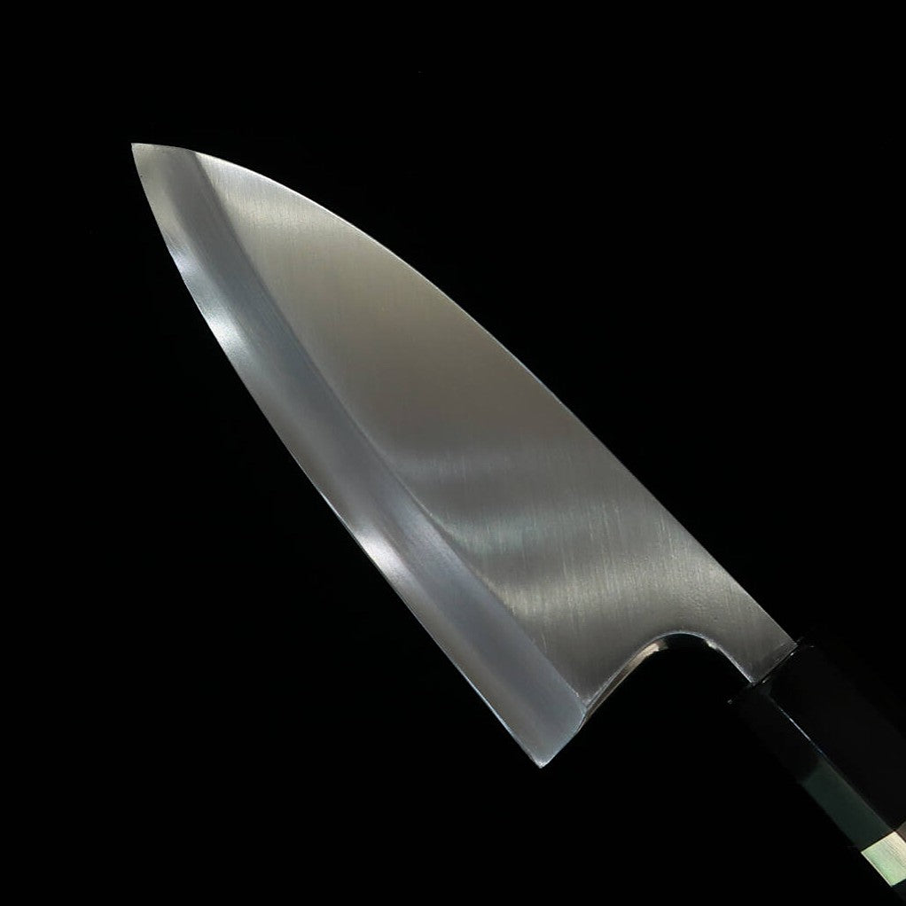 三浦MIURA 出刃 左利き用 銀紙三号 木砥仕上げ 黒檀銀巻柄（150mm）