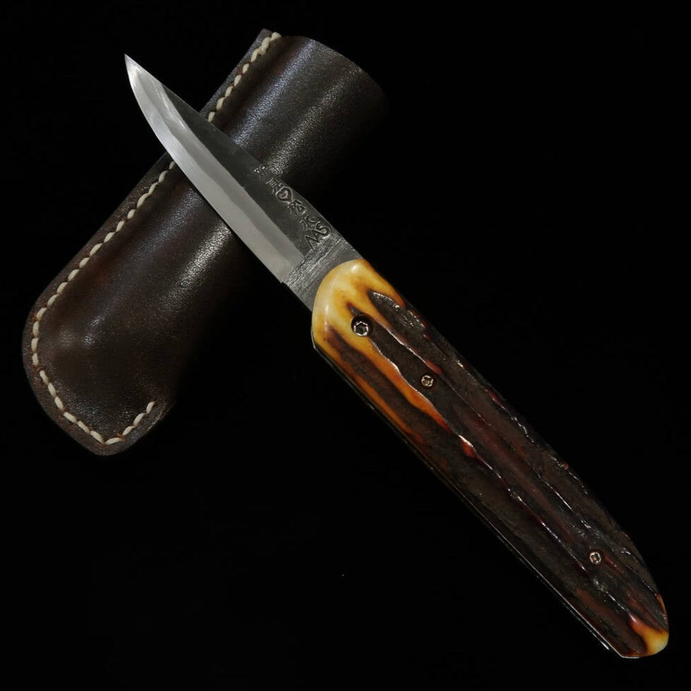 武田刃物TAKEDA　備中手打ち鍛冶　守屋作　備中の守　インド産スタッグ染　日立青紙スーパー（75mm）