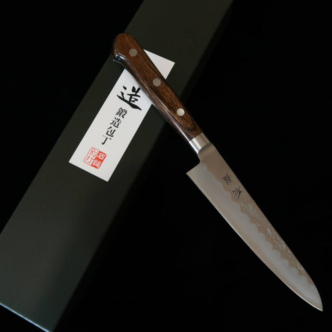 ISHIDUCHI Ishiduchi Petty Gin-san acabamento nashiji cabo de laminado marrom-escuro (135 mm)