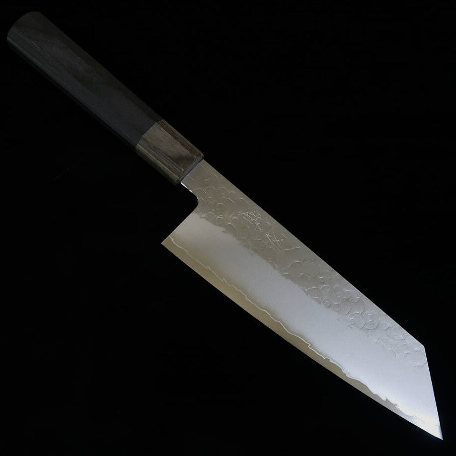 HADO Shiosai, acero SG2, martillado, virola gris, mango de laminado negro, bunka (180 mm)