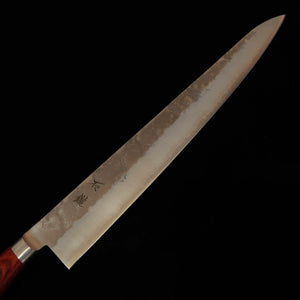 ISHIDUCHI Ishiduchi Sujihiki, aço Gin-3, acabamento nashiji, cabo laminado vermelho (240/270 mm)